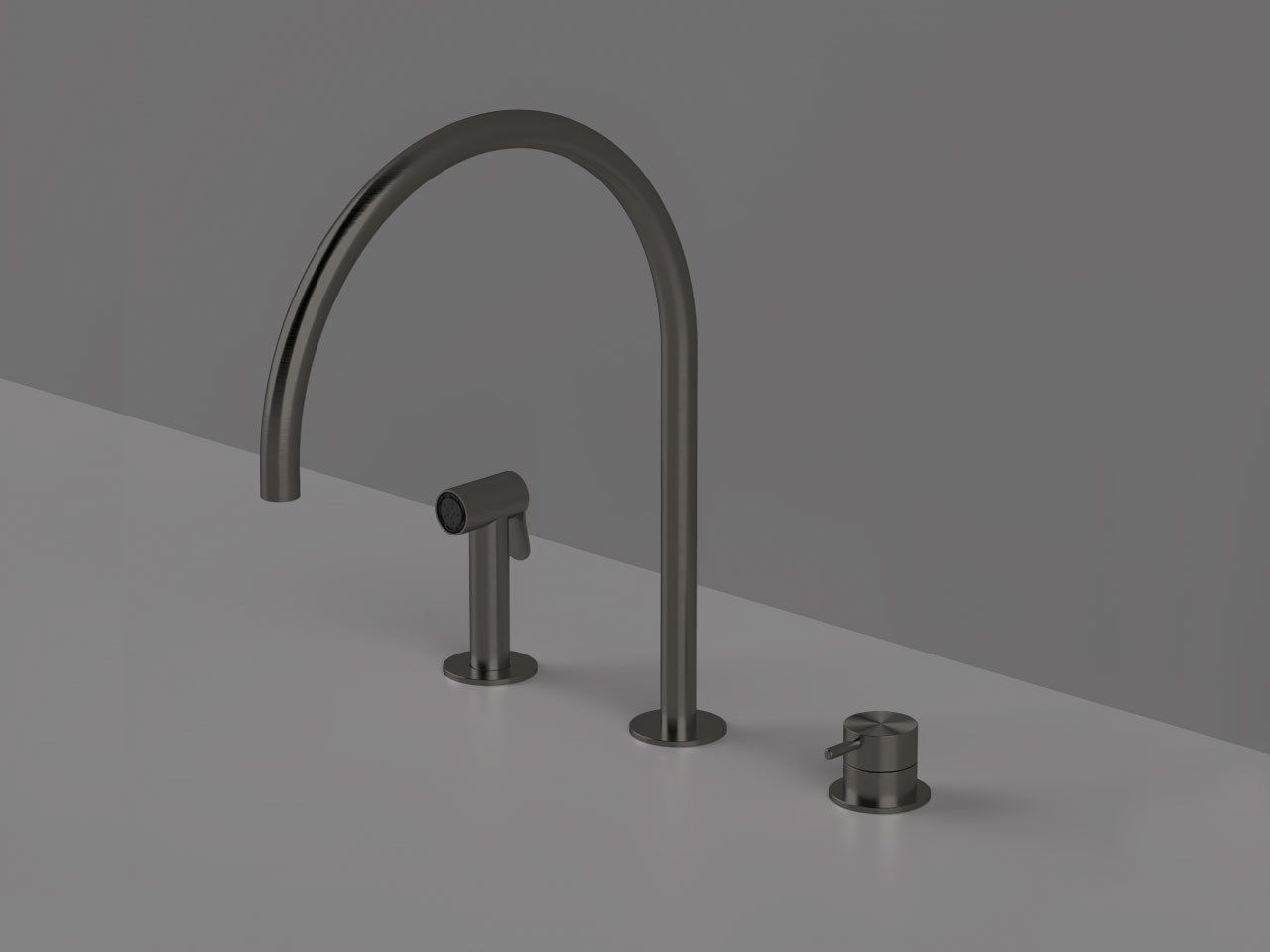 Смеситель для кухни с 3 отверстиями из нержавеющей стали со съемным ручным душем Radomonte TOKI ARCH-00127260 - Вид №2