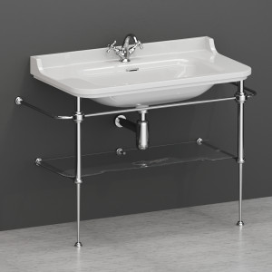 9196K1 Напольная структура из металла для умывальника 100 в комплекте с полочкой из стекла, цвет Хромированный Kerasan Waldorf Италия