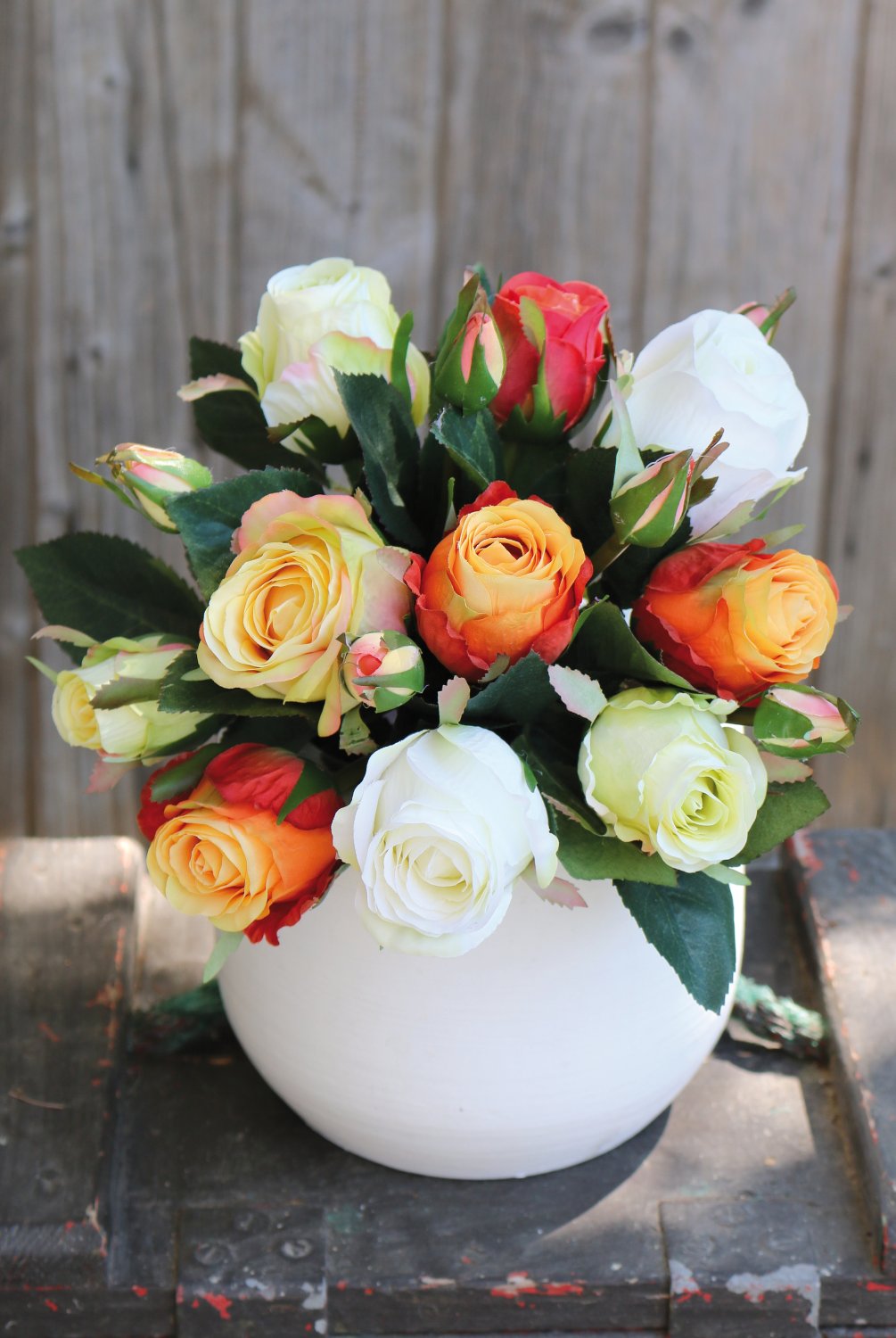 2613 304 a3 Искусственный букет из диких роз, 16-цветков, 28 см, желто-красный H-andreas 