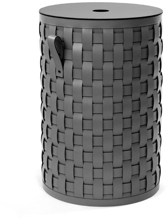 Высокая круглая корзина Demetra с плоской крышкой - Ø 40XH60 см / регенерированная кожа_черный