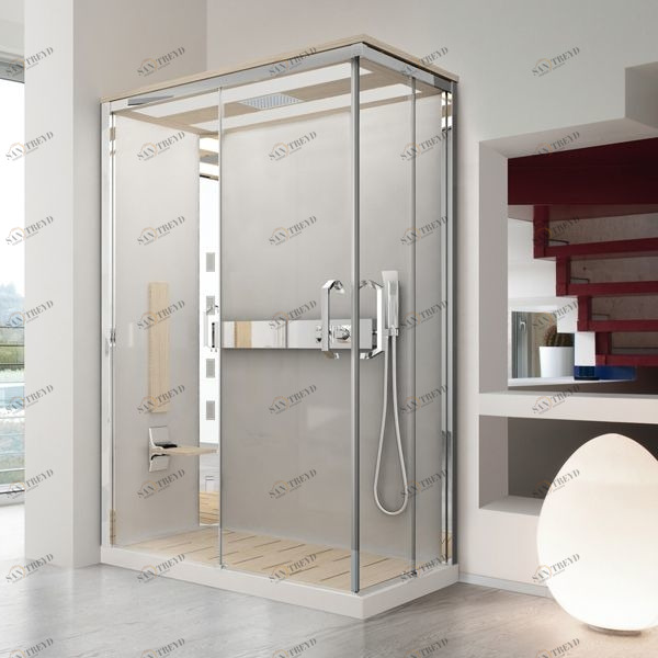 Душевая кабина термостатическая NEXIS 1 A120x80 HYDRO Novellini NEXIS цвета светлый дуб, с высоким душевым поддоном и крышей NEXA129ST1F1KQNEXA129DT1F1KQ