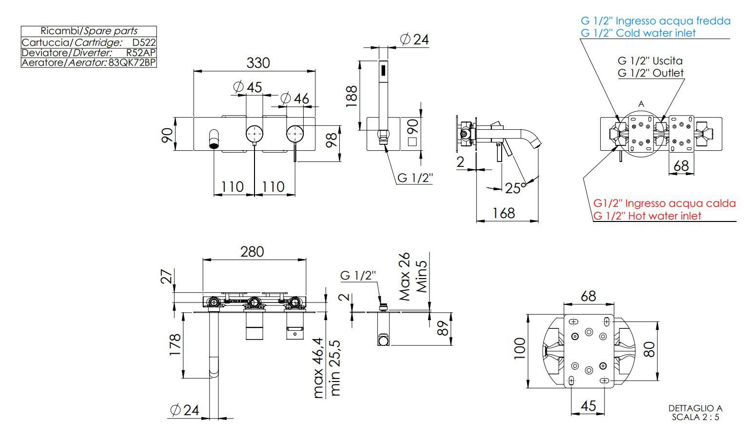 Набор встраиваемых ванн с пластиной Remer Rubinetterie Метрика ARCH-00129436 - Вид №2