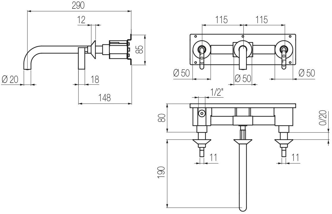 GEDA Смеситель для умывальника из латуни с 3 отверстиями Koè Koe57 Santreyd - Вид №3