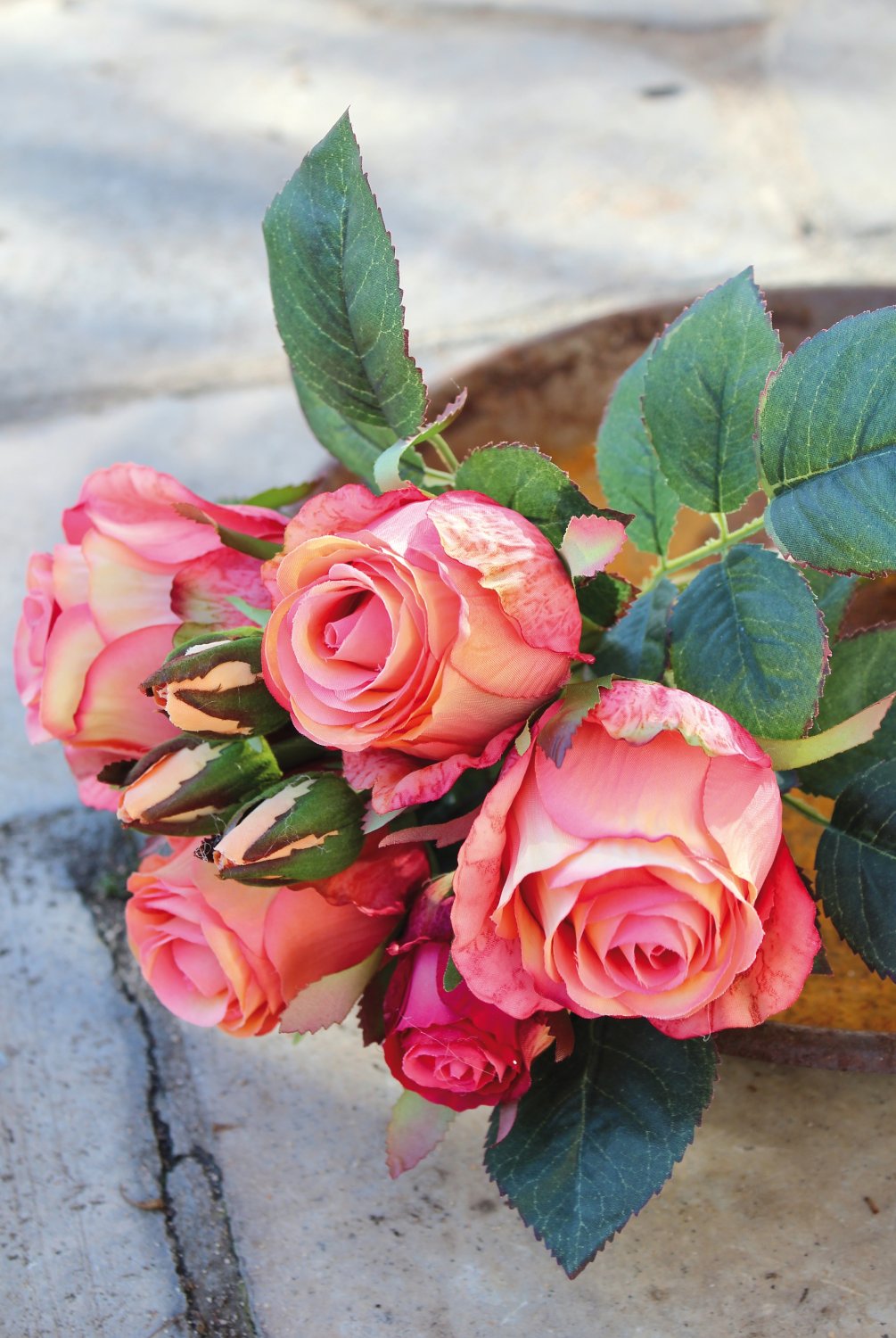 2607 553 a3 Искусственный букет роз, 7-цветков, 28 см, абрикос H-andreas  - Вид №2