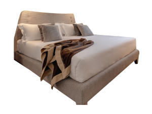 Двуспальная кровать из ткани с мягким изголовьем