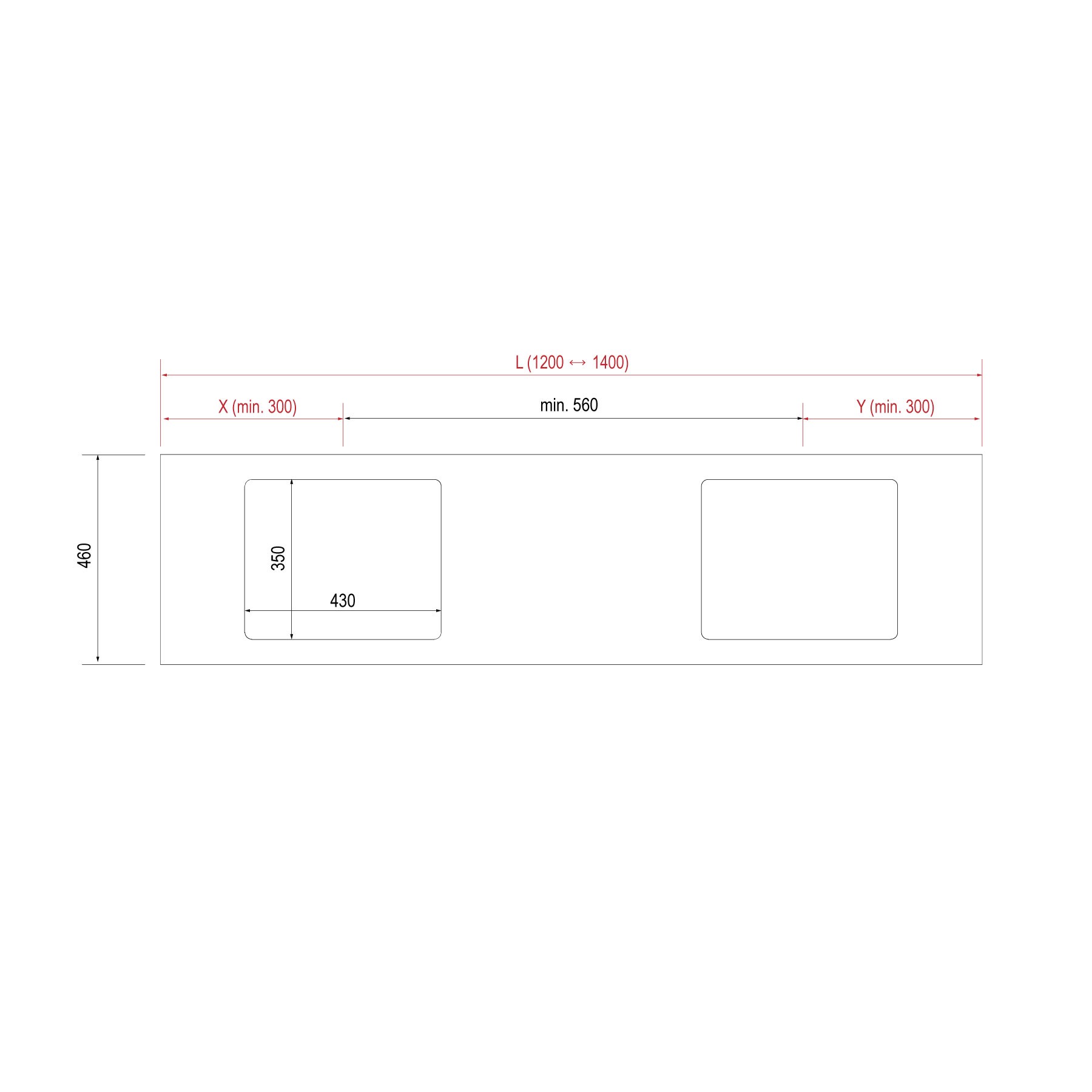 26304 SALGAR Столешница COMPAKT 51 от 1201 до 1400 мм с двумя полувставными чашами БЕЛЫЙ МРАМОР  - Вид №1