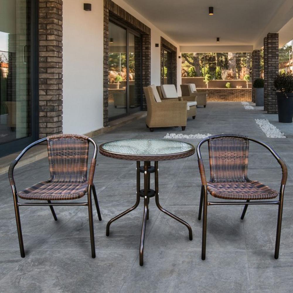 Мебель для дачи, стол и стулья коричневые на 2 персоны "Асоль-1B" AFINA МЕБЕЛЬ ДЛЯ ЛЕТНЕГО КАФЕ 130396 Коричневый  - Вид №1