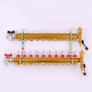 Коллекторная группа с термостатическими вентилями и расходомерами TIEMME 1"x3/4"ЕК 10 выходов