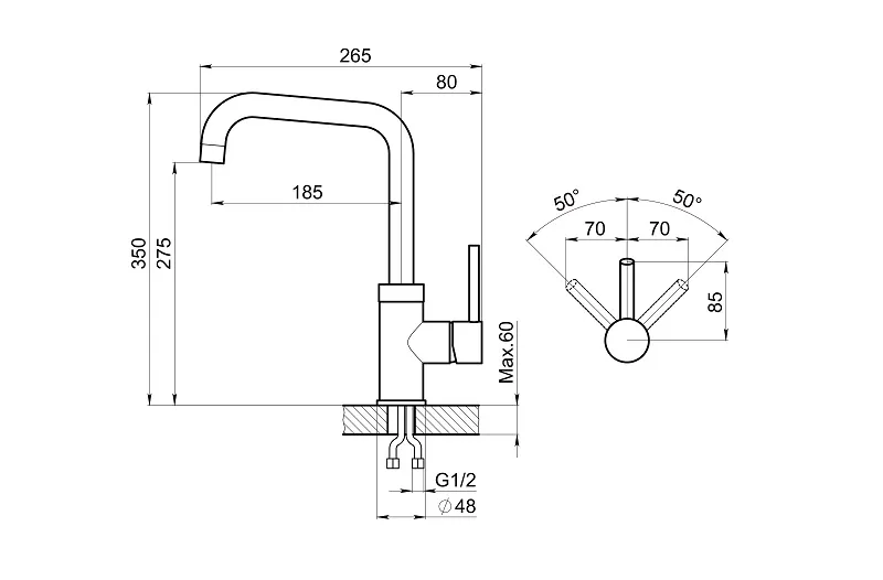0041, ШВАРЦ (чёрный металлик), СМЕСИТЕЛЬ КУХОННЫЙ GRANULA 41-ST92 - Вид №2