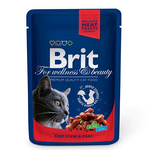 ПР0036736 Корм для кошек Premium Cat Говядина и горошек конс. пауч Brit 