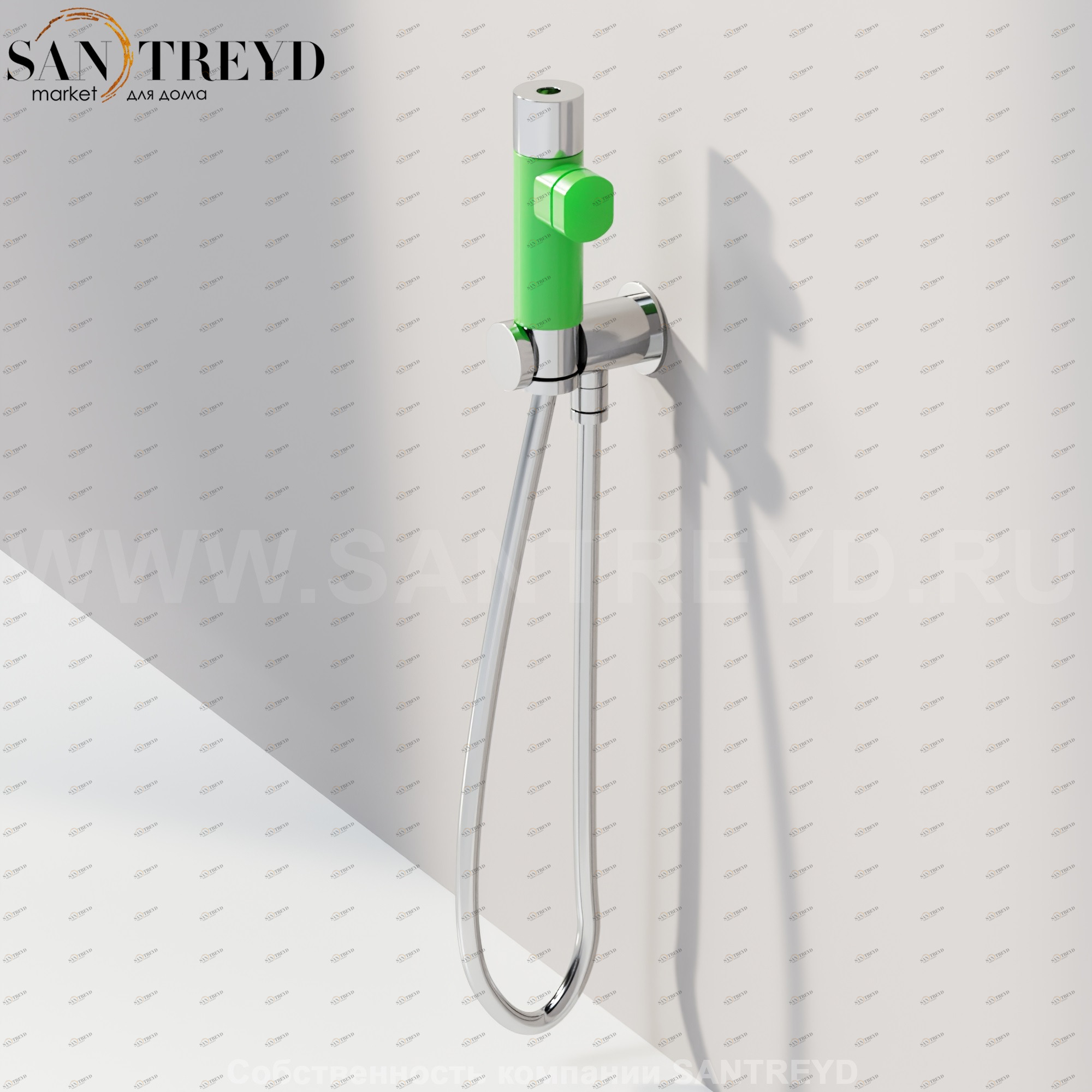 Agape HYDRO Гидроёршик для чистки унитаза хромированный с зеленой вставкой CRUB0918L