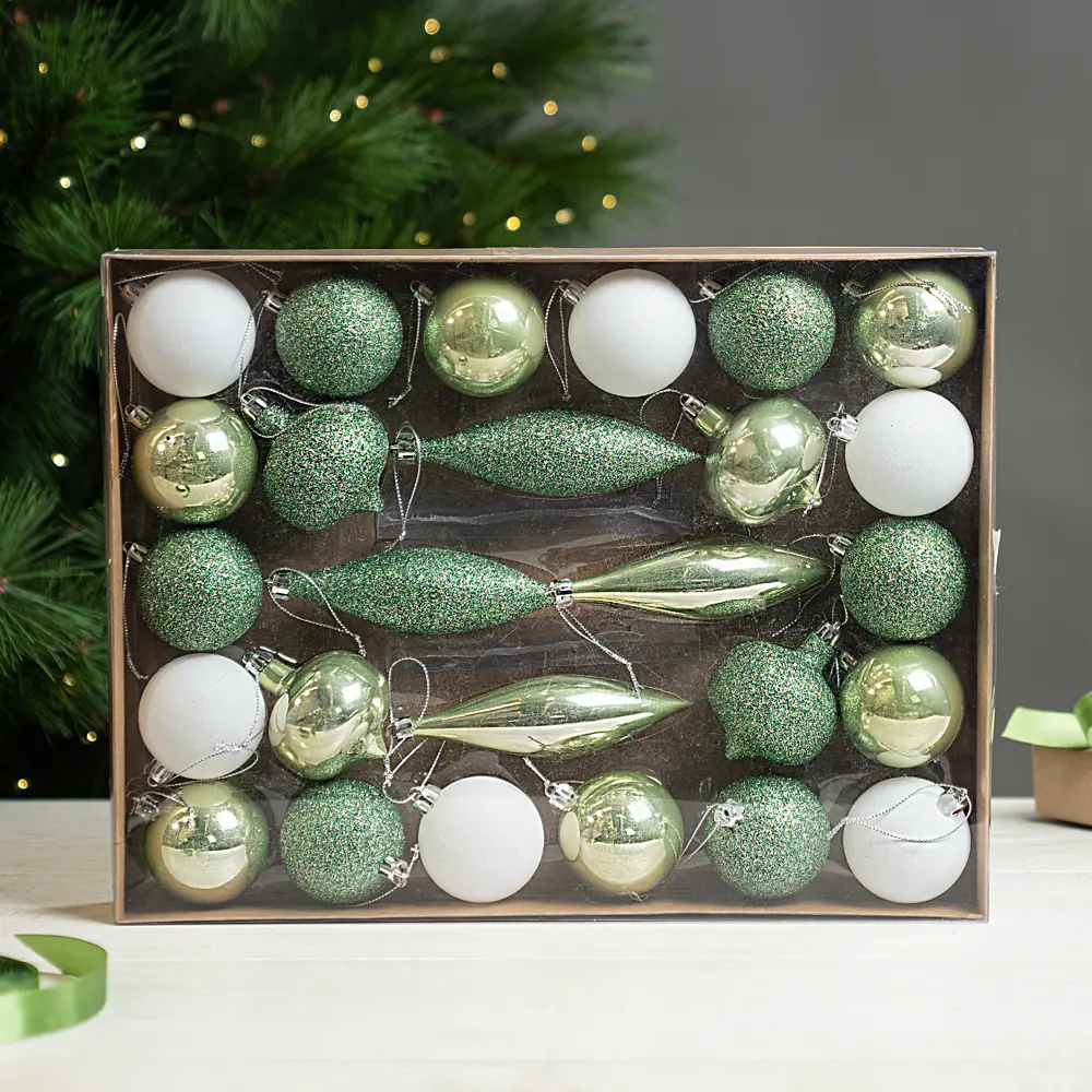 Набор елочных шаров KREAFORTA зеленый с блестками 26 шт 89420529 STLM-1580474