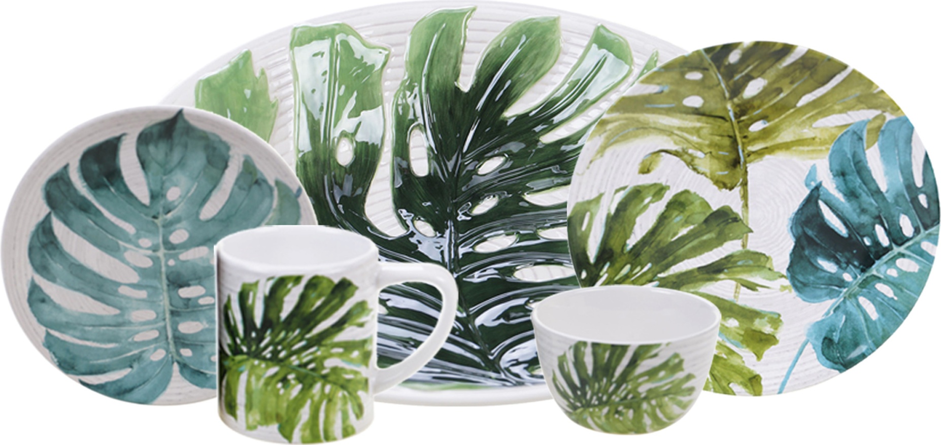 10655240 Certified International Сервиз чайно-столовый Certified Int. Пальмовые листья на 4 персоны 17 предметов, керамика Керамика 