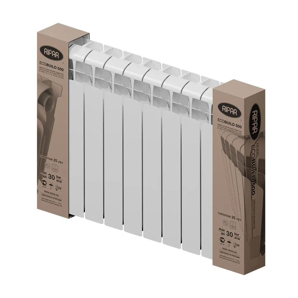 Радиатор секционный Rifar EcoBuild RE50010 500/100 10 секций боковое подключение биметалл белый Отсутствует STLM-2171029
