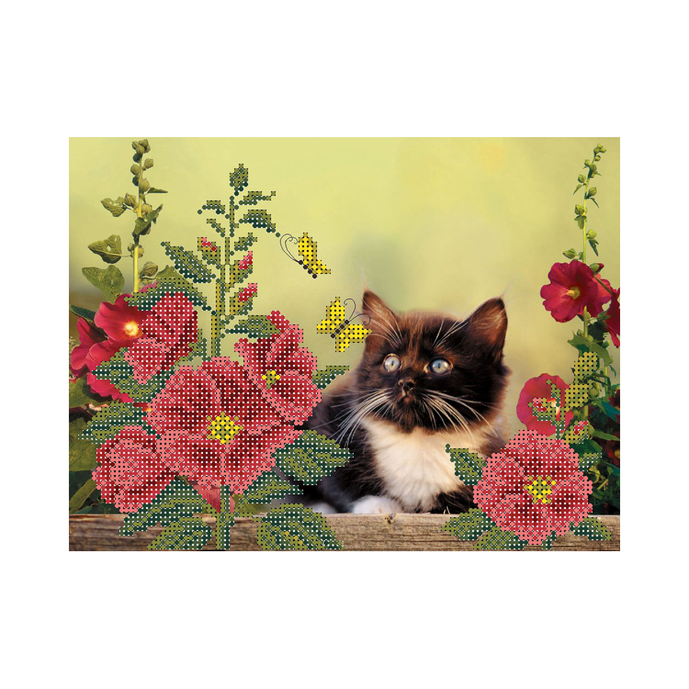 4115 Канва/ткань с рисунком Рисунок на шелке 28 см х 34 см "Котофей" Матренин посад 