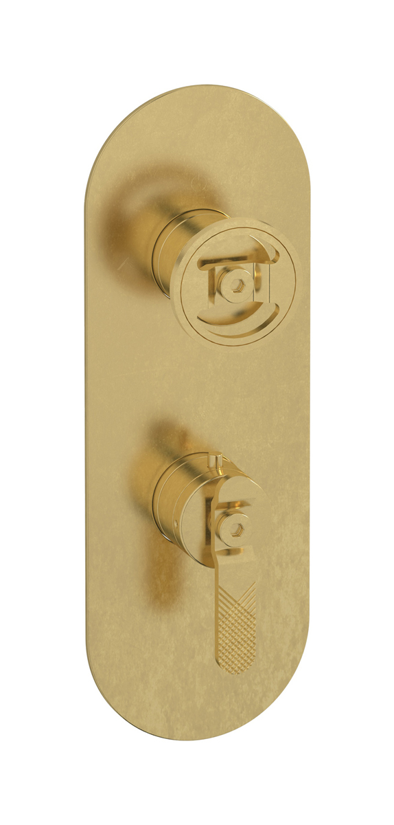 Комплект наружных частей термостата с дивертером на 2 потребителя - вертикальная овальная панель с ручками Bold WE ARE IB eua612onnb1 Natural Brass Aqua