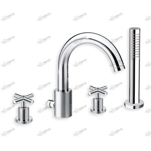 CRIEV126 Смеситель для ванны REGULAR на 4 отверстия на палубе с переключателем, изливом и выдвижным ручным душем с защитой от накипи Cristina Rubinetterie 