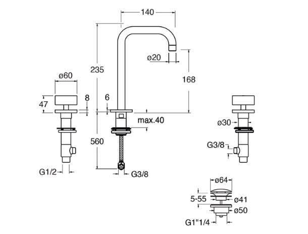 Высокий смеситель для раковины CRISTINA Rubinetterie Rota ARCH-00012123 - Вид №1