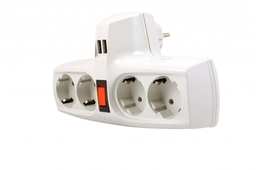 Pilot T USB Разветвитель , 4 розетки (евро с заземлением), 2*usb ZIS Santreyd  - Вид №3
