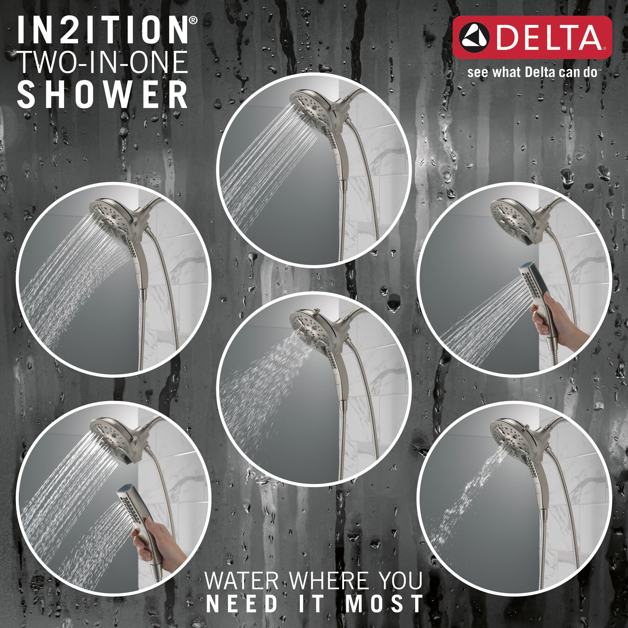 58620-SS25-PK In2ition® H2Okinetic® Душ два в одном с 5 настройками Delta Faucet Universal Showering Нержавеющая сталь  - Вид №3