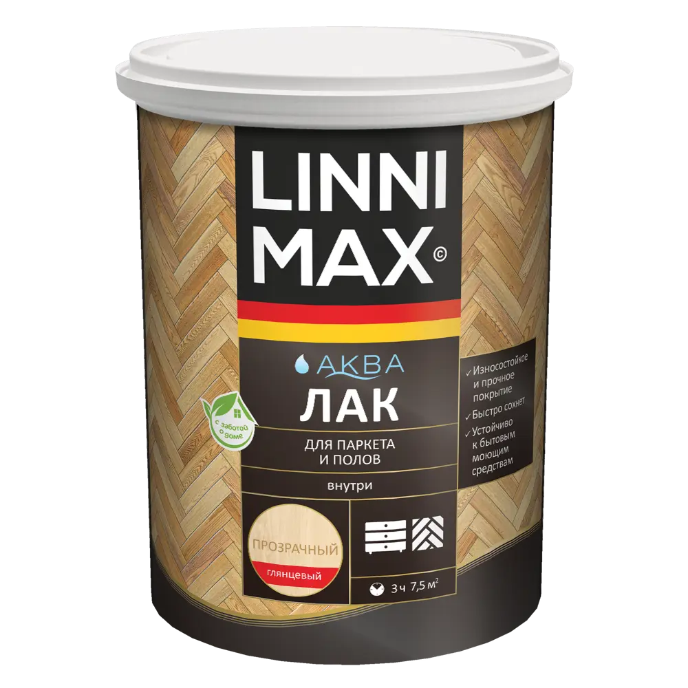 Лак для паркета и пола Linnimax глянцевый прозрачный 0.9 л 89349632 STLM-0852683 - Вид №1