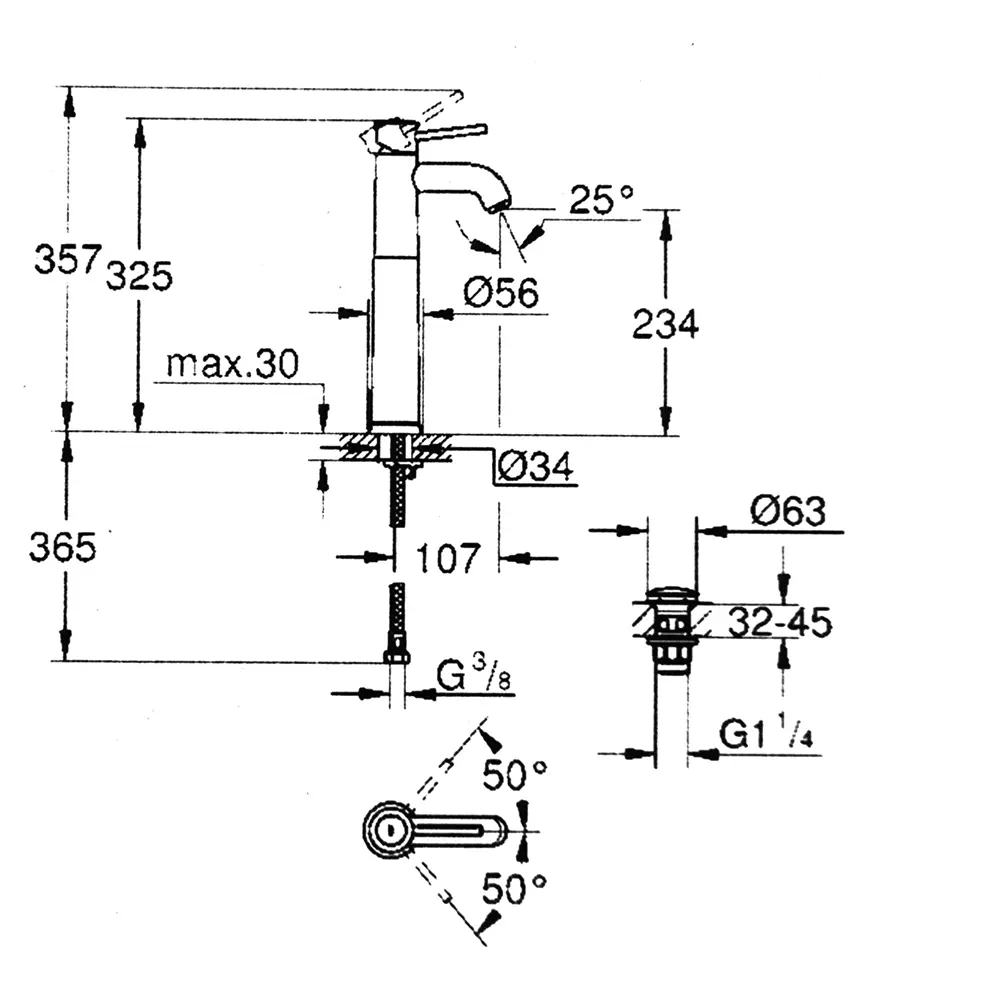 Смеситель для раковины Grohe Start Classic однорычажный, цвет хром 81897757 STLM-2151299 - Вид №5