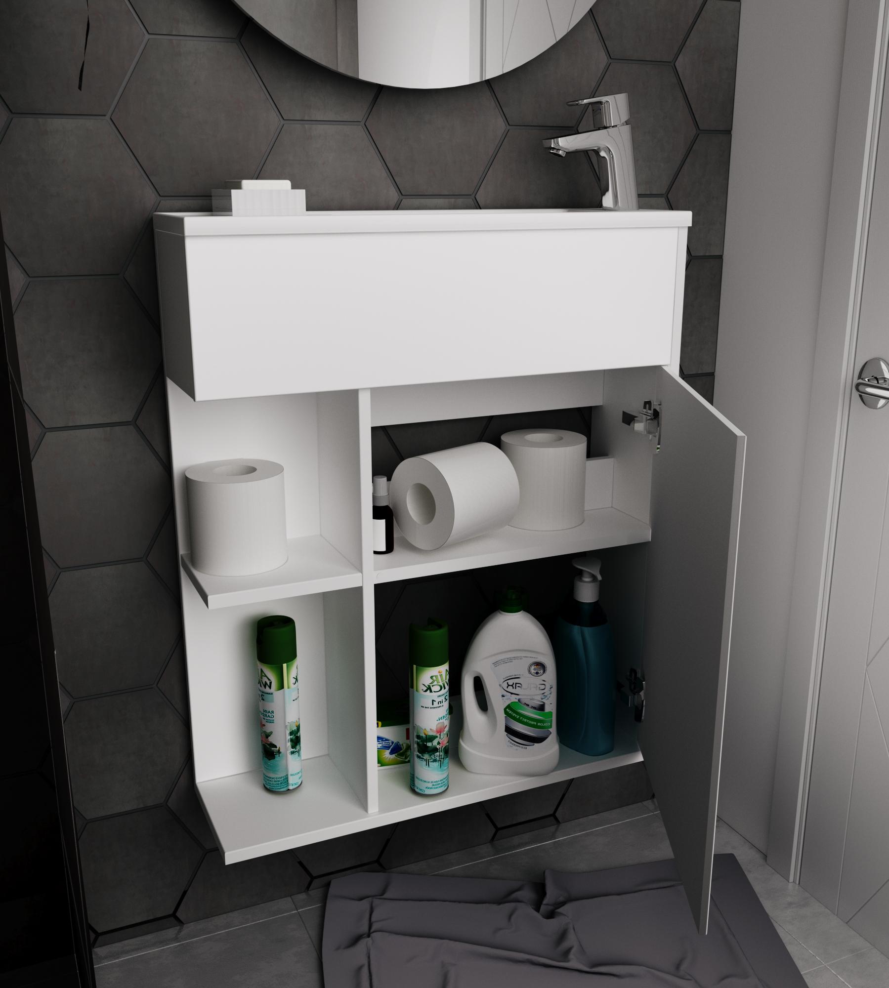 У94717 Тумба с раковиной Stretto 60П 1д. Белый глянец 1 Marka Stretto  - Вид №3