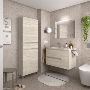 85052 SALGAR Комплект мебели для ванной NOJA 855 ДУБ КАЛЕДОНИЯ + Раковина + Зеркало + Свет Дуб Каледония