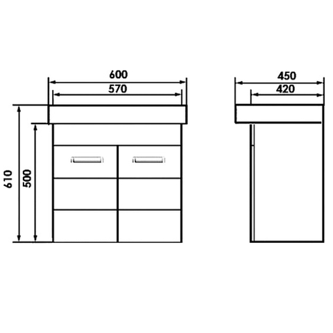 Тумба подвесная Таис-М 60 см с прямоугольной раковиной 60 см, цвет: венге Хром ORANGE sun-id-1517163 - Вид №2