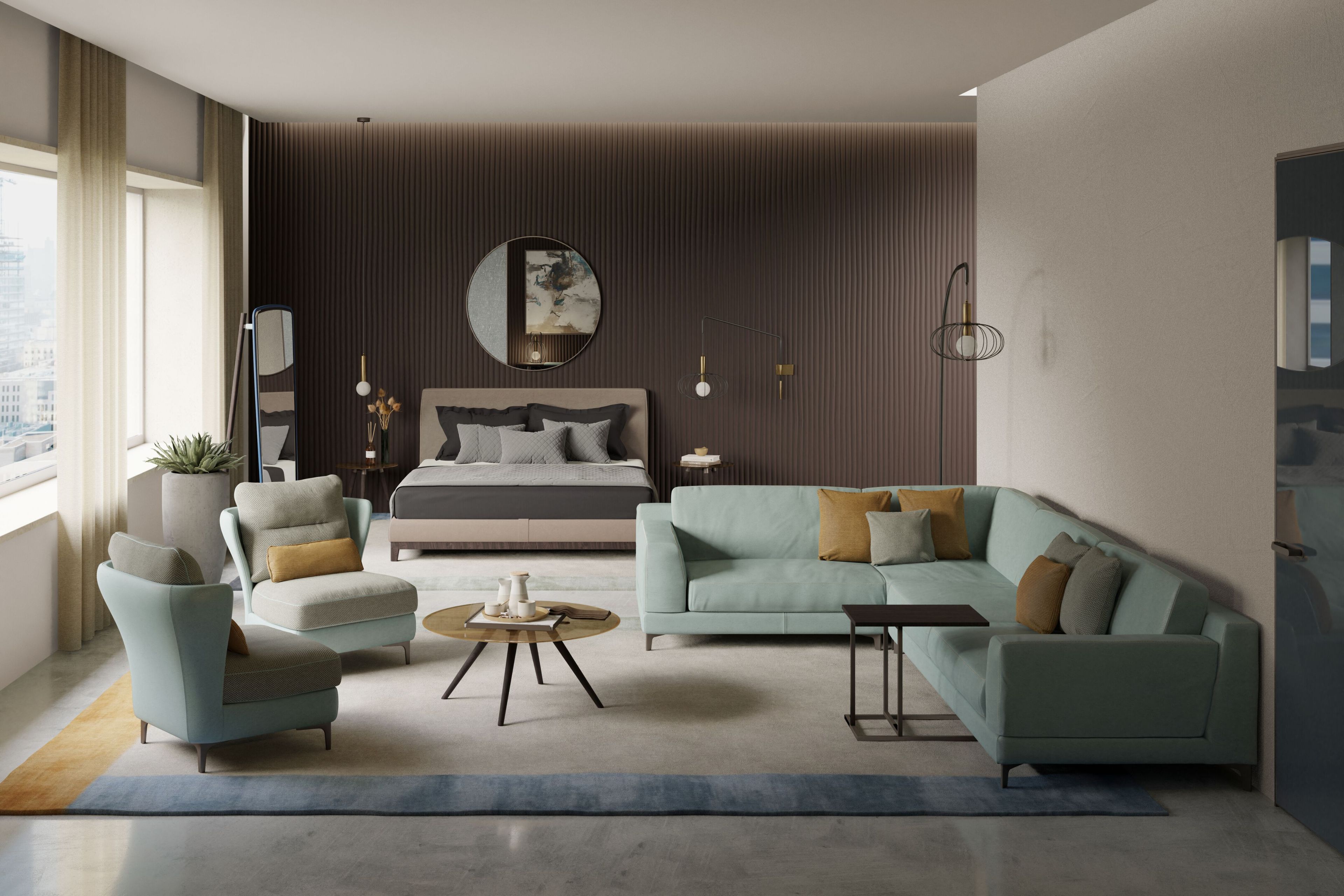 Кожаная двуспальная кровать с мягким изголовьем Borzalino Greg ARCH-00036195 - Вид №1