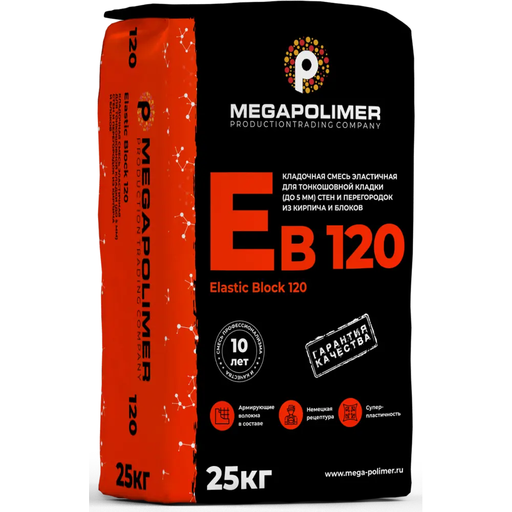 Кладочная смесь Megapolimer Elastic Block 120 теплоизоляционная 25 кг STLM-2061145