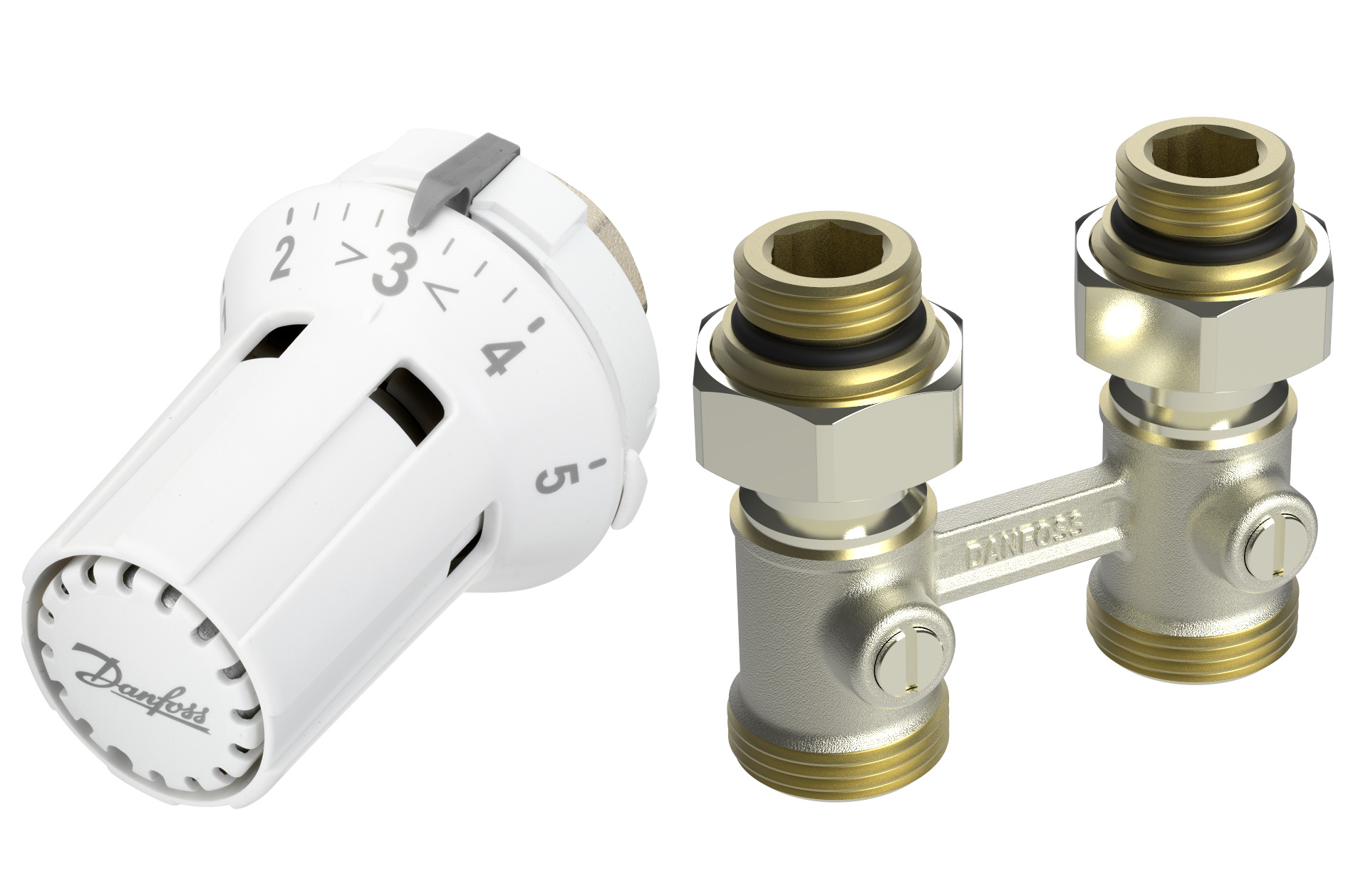 Danfoss Комплект RLV-KB/RTRW-K для радиаторов с нижним подключением (М30 х 1,5) RLV-KB 20 + RTRW-K, 3/4 Угловой 013G7235  - Вид №2
