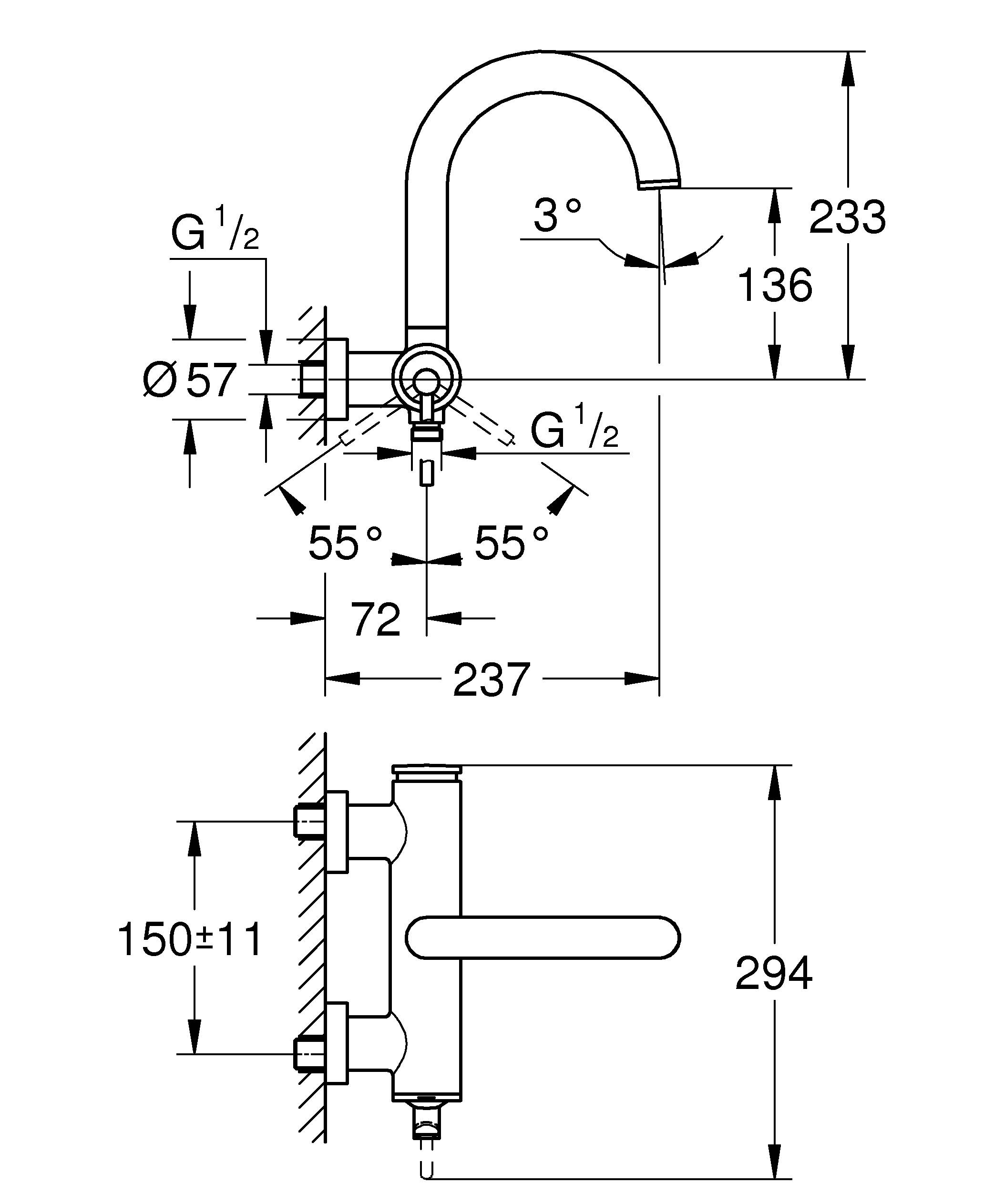 Смеситель для ванны GROHE Atrio New, настенный монтаж, суперсталь (32652DC3) - Вид №2