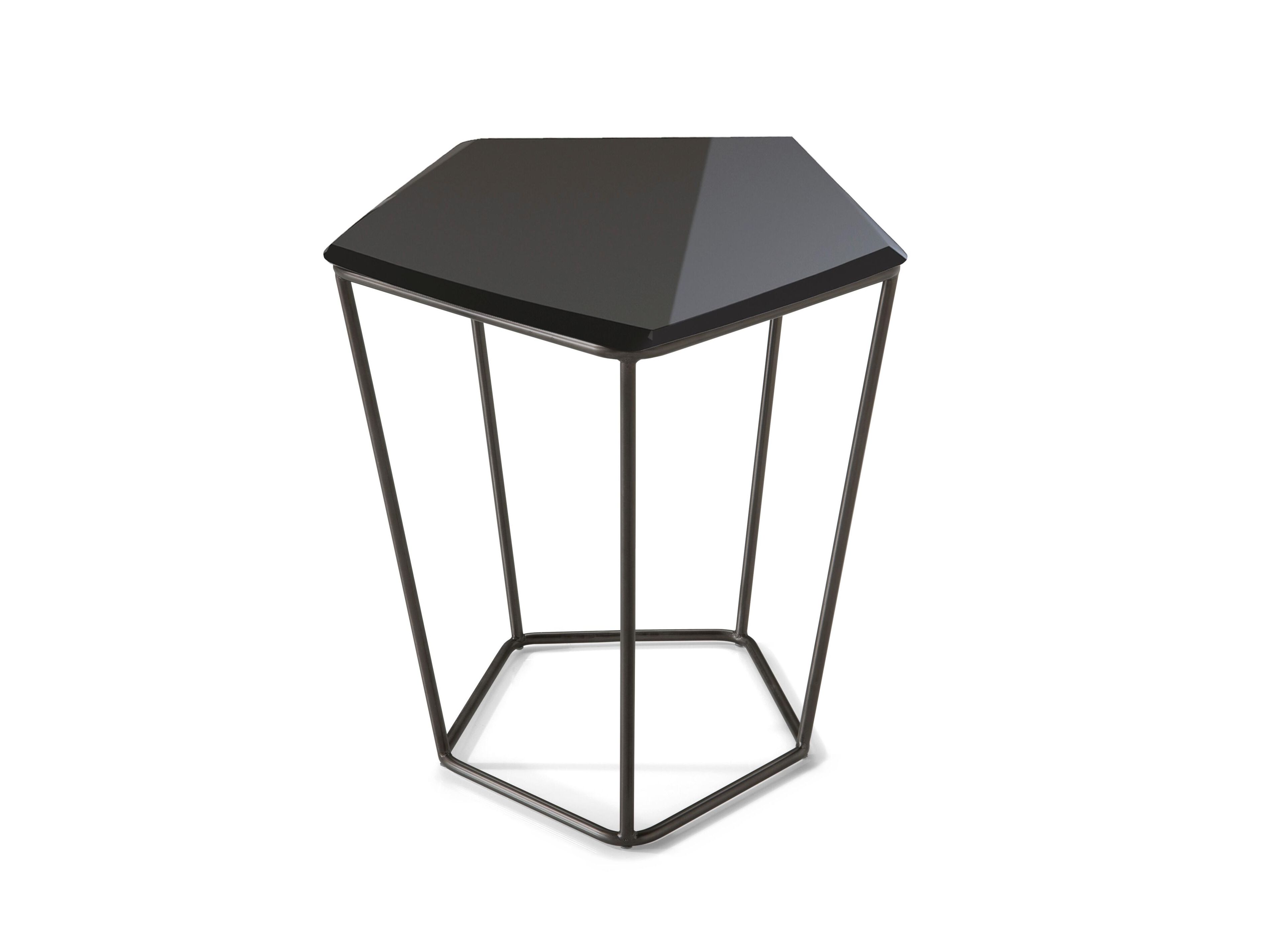 Высокий металлический журнальный столик со стеклянной столешницей Natuzzi Italia Chocolat ARCH-00010192