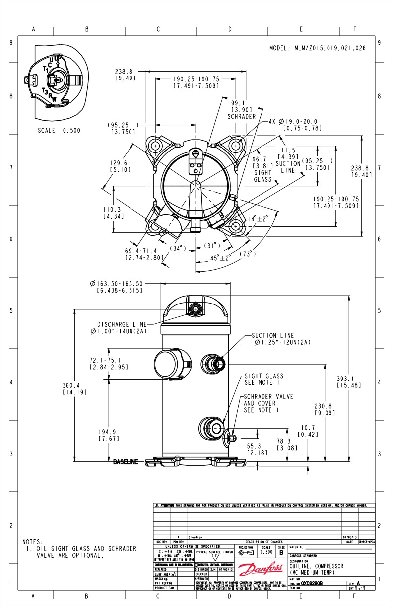 Danfoss MLZ — герметичные спиральные компрессоры MLZ026T4LT9A Компрессор спиральный 121L8755  - Вид №14