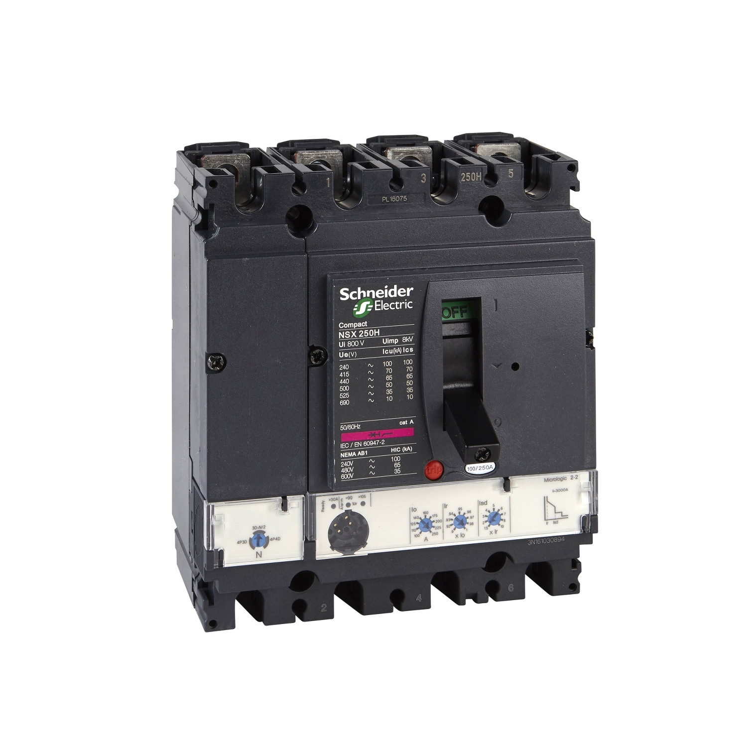 LV430800 Силовой автомат NSX 160, Micrologic 2.2, 70кА, 4P, 160А Schneider Electric Compact 