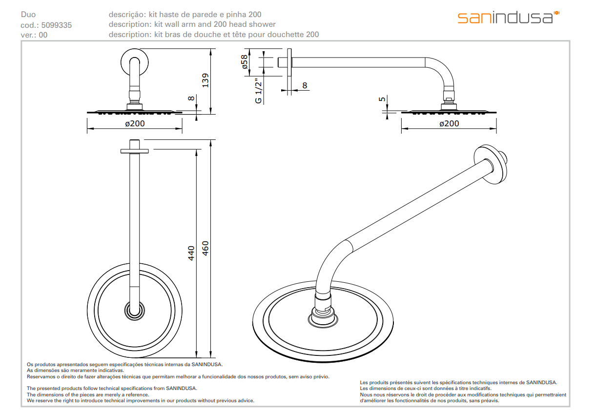 Верхний душ Sanindusa Duo 200 mm 509933511 - Вид №1