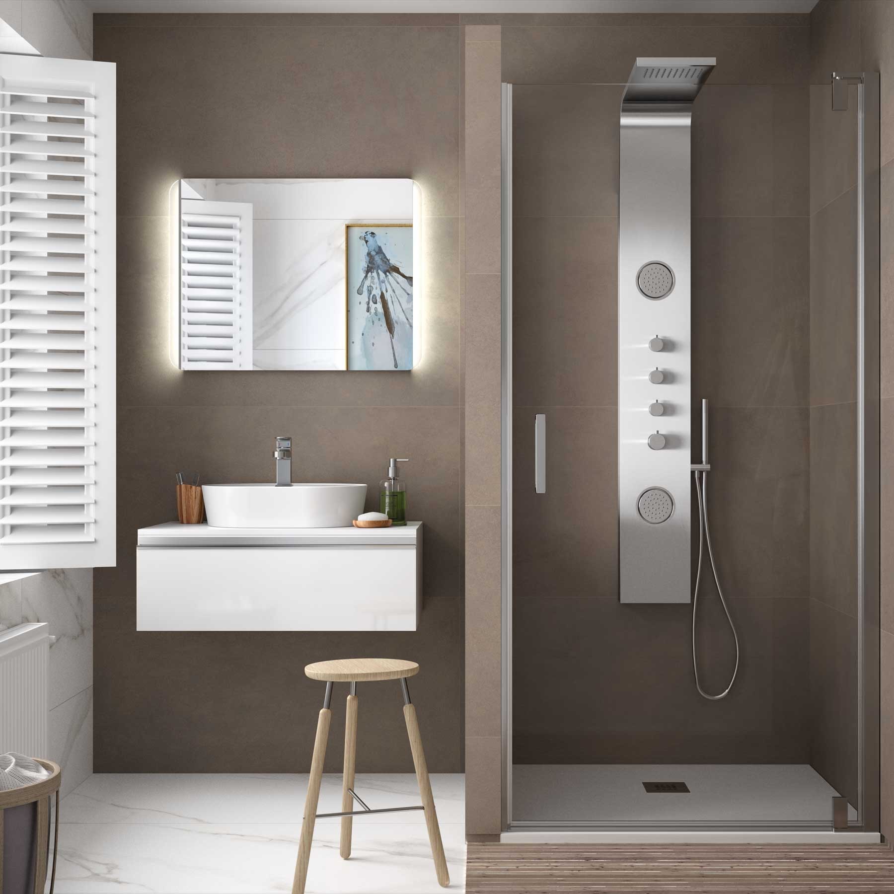 26739 SALGAR Душевая перегородка МАЛЬМО фронтальная с распашной дверцей Прозрачная 770-790 x 1950 мм Malmö