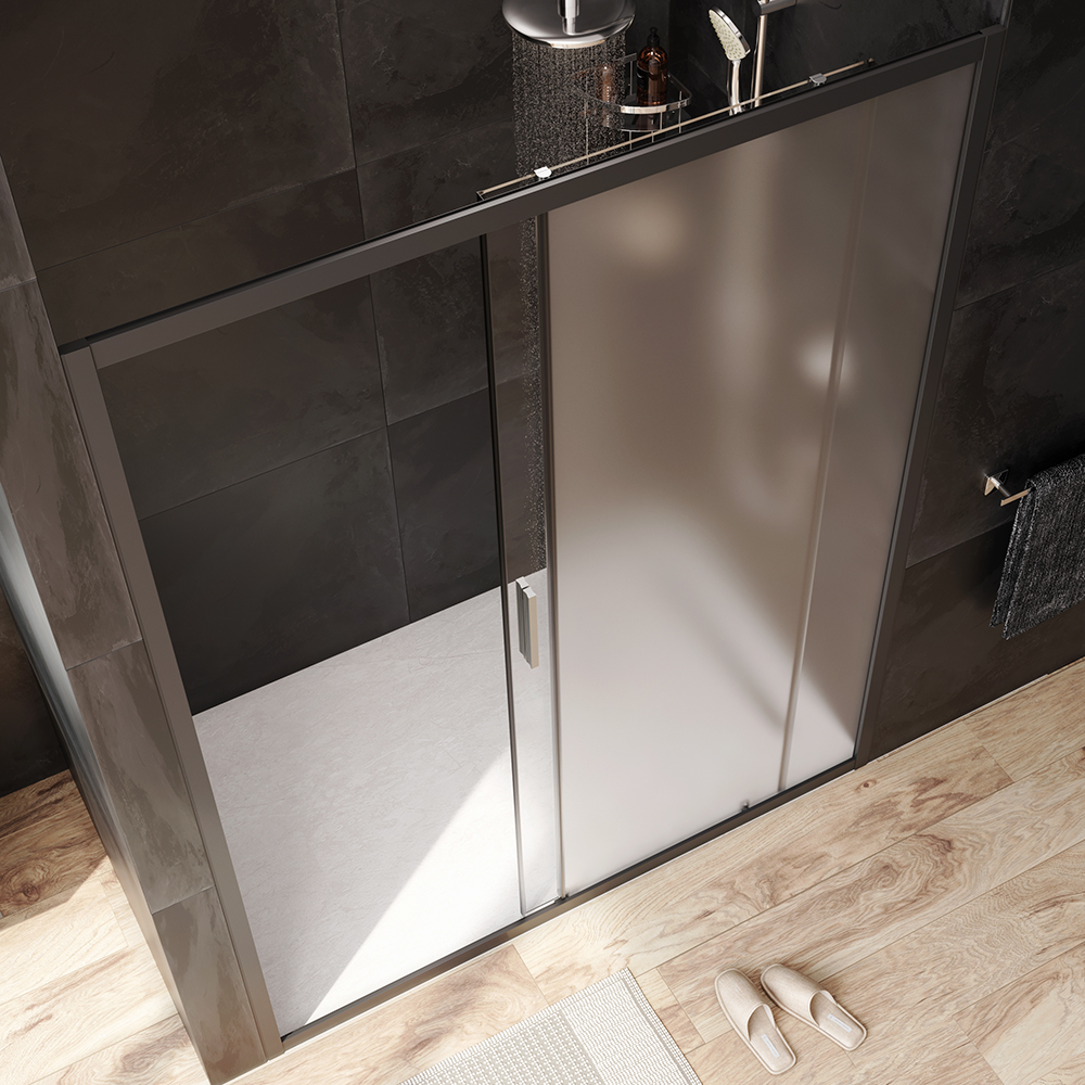 W90G-150-1-195BM Solo Дверь душевая 150х195 стекло матовое профиль черный матовый AM.PM Gem - Вид №1