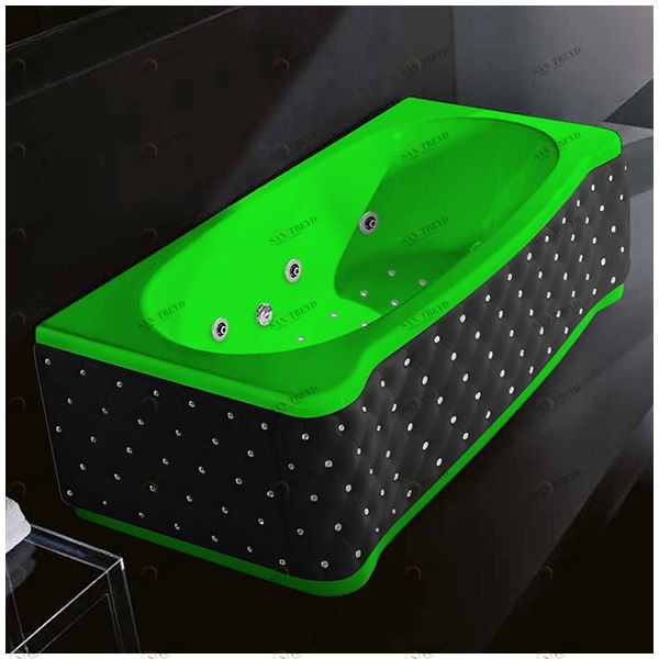 Ванна Gruppo treesse New Classic Young ATC-V674Q-DX-KCS-ZE зелёная с гидромассажем аэромассажем и дезинфекцией прямоугольная правая чёрная кожа кристаллы сваровски ATCV674QDXKCSZE