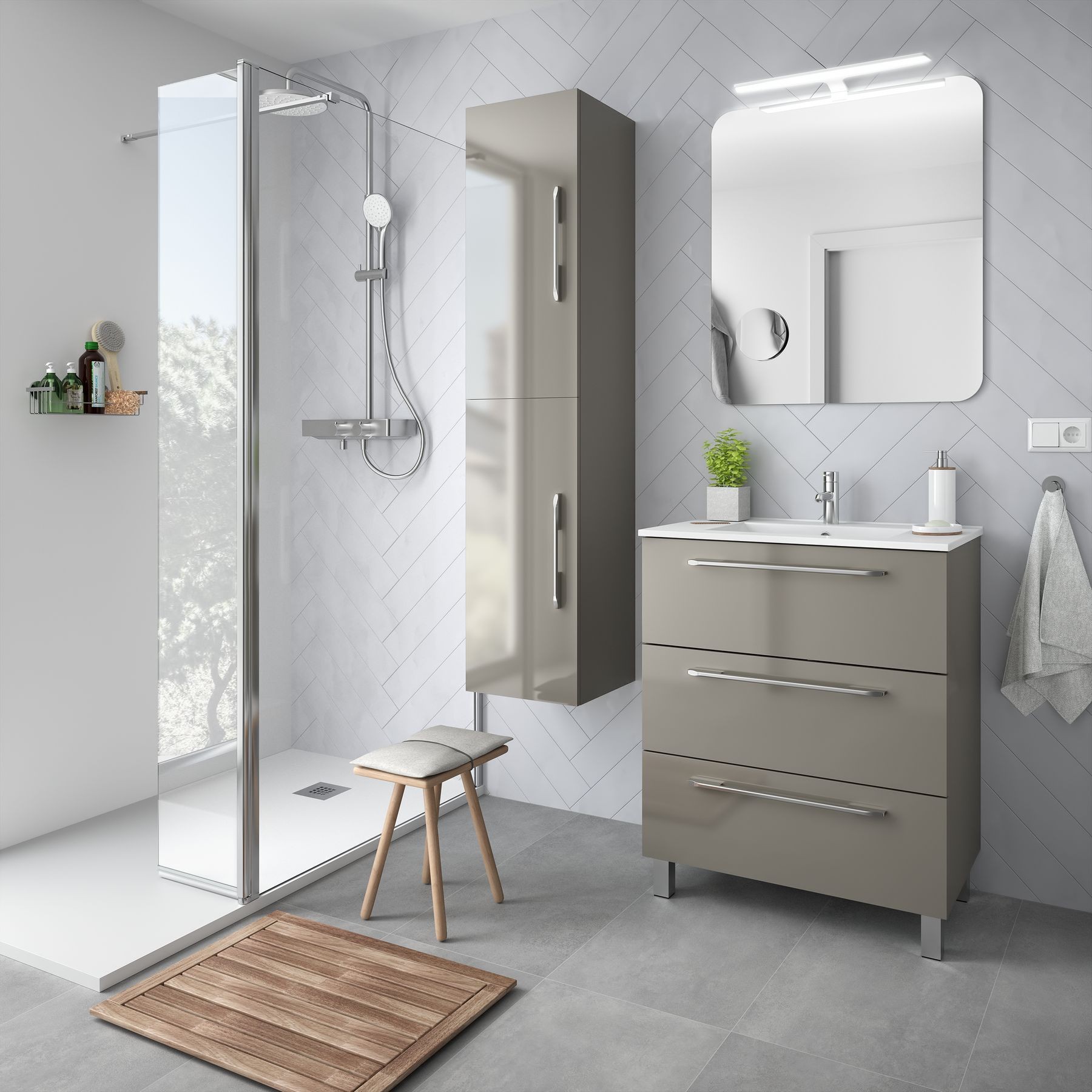 26585 SALGAR Мебель для умывальника FUSSION CHROME 700 3 ящика GLOSS TAUPE 697 x 868 x 450 мм Глянцево-серо-коричневый