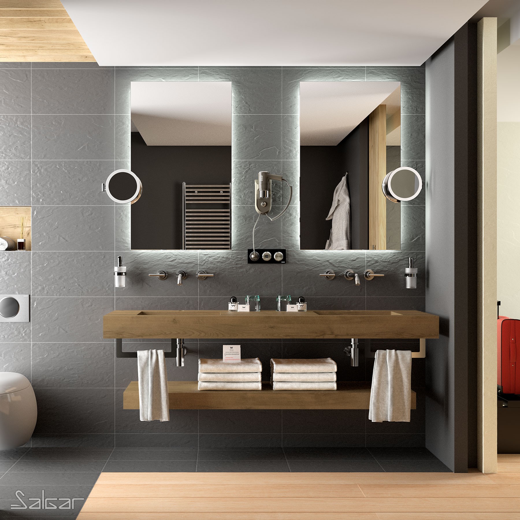 84118 SALGAR Столешница COMPAKT 51 от 1400 до 1600 мм с 2 встроенными мойками HAVANA OAK 