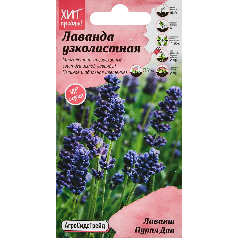 Семена цветов Агросидстрейд лаванда узколистная Лаванш Пурпл Дип 6 шт STLM-2015698