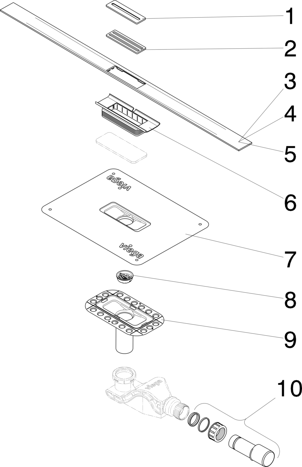 Канализационная арматура  Душевые лотки Advantix  Вкладка VIEGA 794 484 Модель 4981.10 Santreyd  - Вид №5