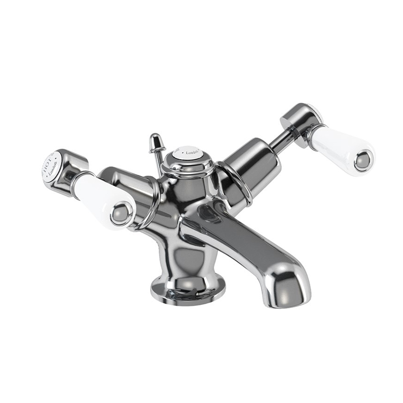 Burlington Смеситель для раковины Kensington со всплывающим клапаном для мусора Четверть оборота с черным акцентом KE4 BLA  - Вид №4