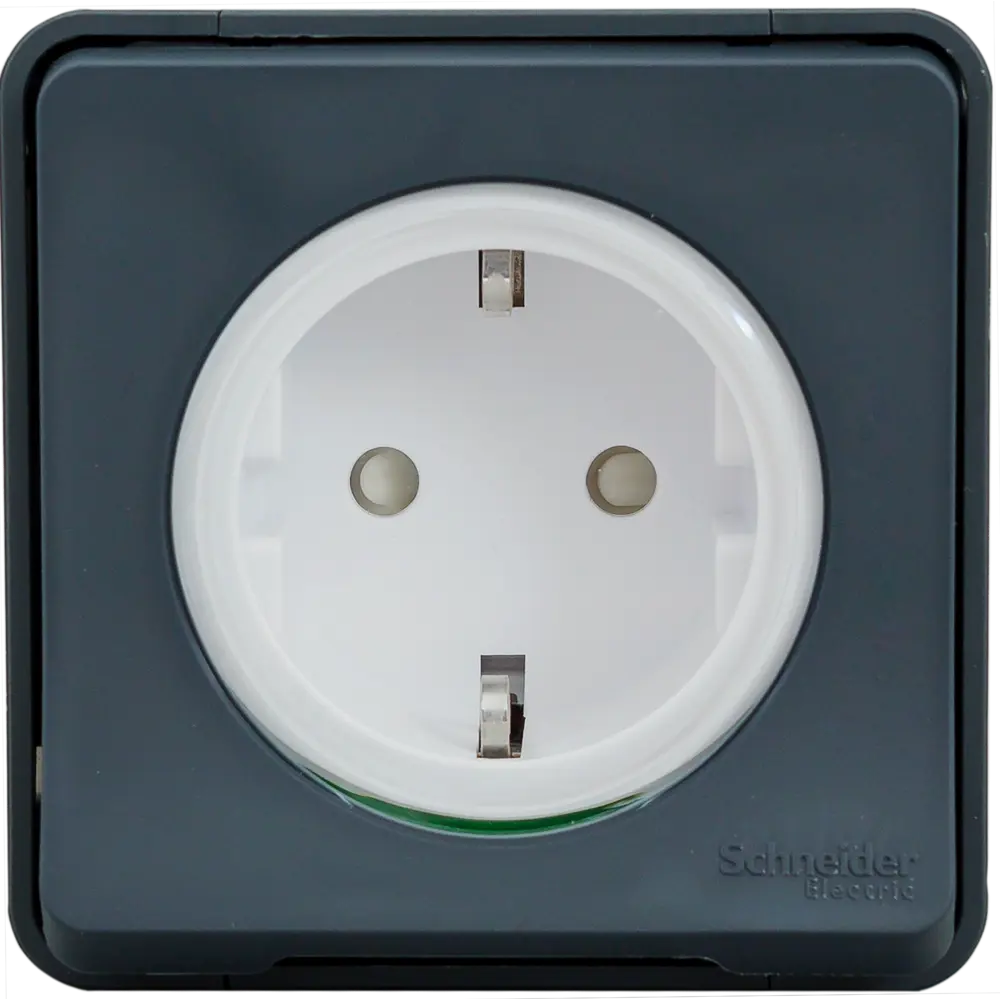 Розетка накладная влагозащищённая Schneider Electric Mureva Styl с заземлением со шторками IP55 цвет антрацит 82307250 STLM-2145430
