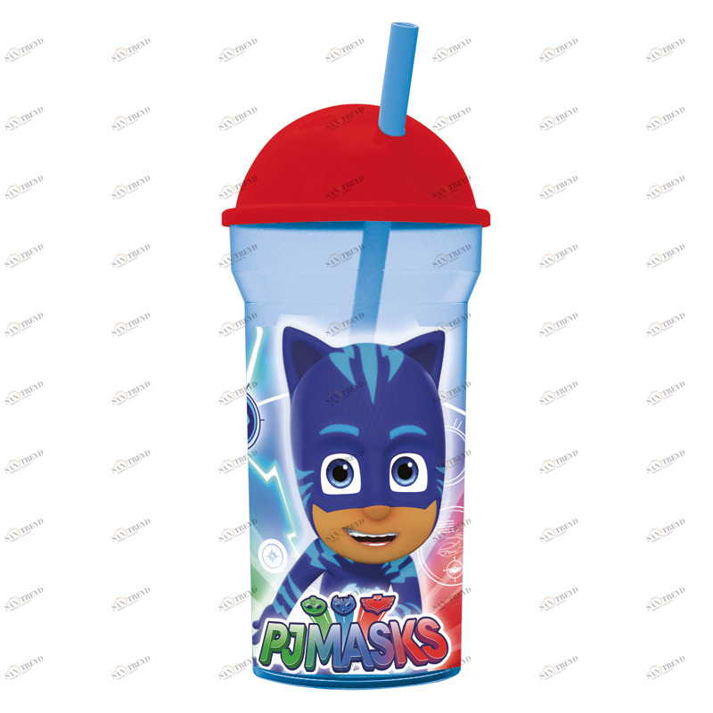 Стакан пластиковый прозрачный с соломинкой и крышкой-полусферой "Герои в масках", 460 мл STOR ГЕРОИ В МАСКАХ 335960 Голубой Santreyd 