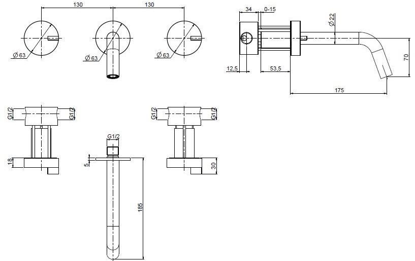 Quadrodesign Смеситель для раковины из нержавеющей стали настенный Q sun-id-1367273 - Вид №2