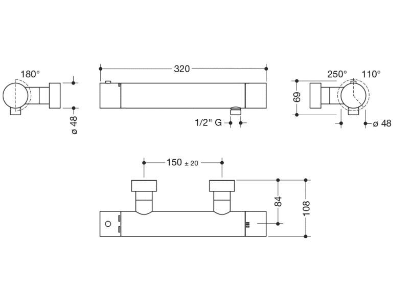 AQ1.32T50060 Безопасный сенсорный термостат для душа HEWI System-Armaturen  - Вид №2