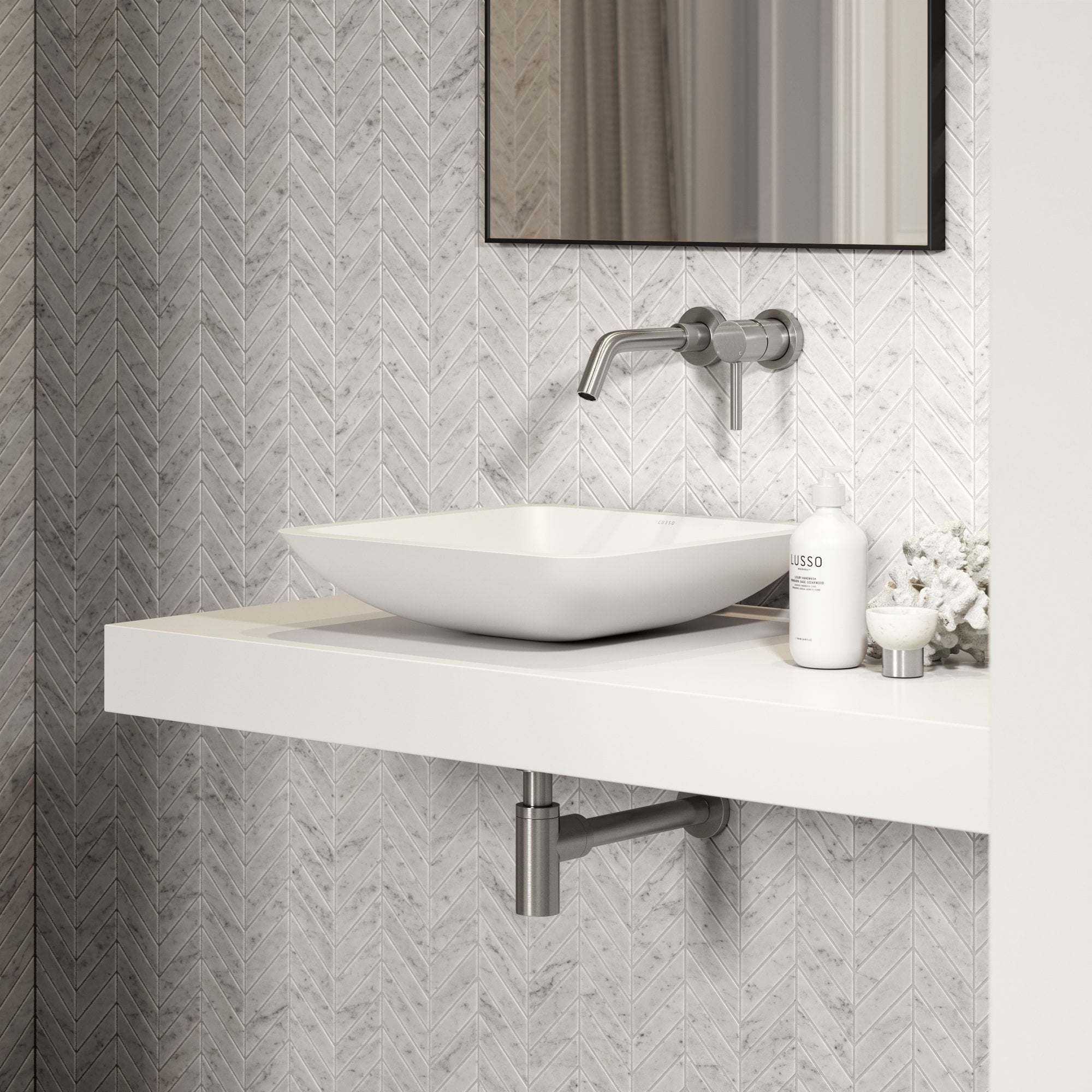 Умывальник с одной квадратной столешницей из смолы LUSSO квадратный ARCH-00137652 - Вид №1